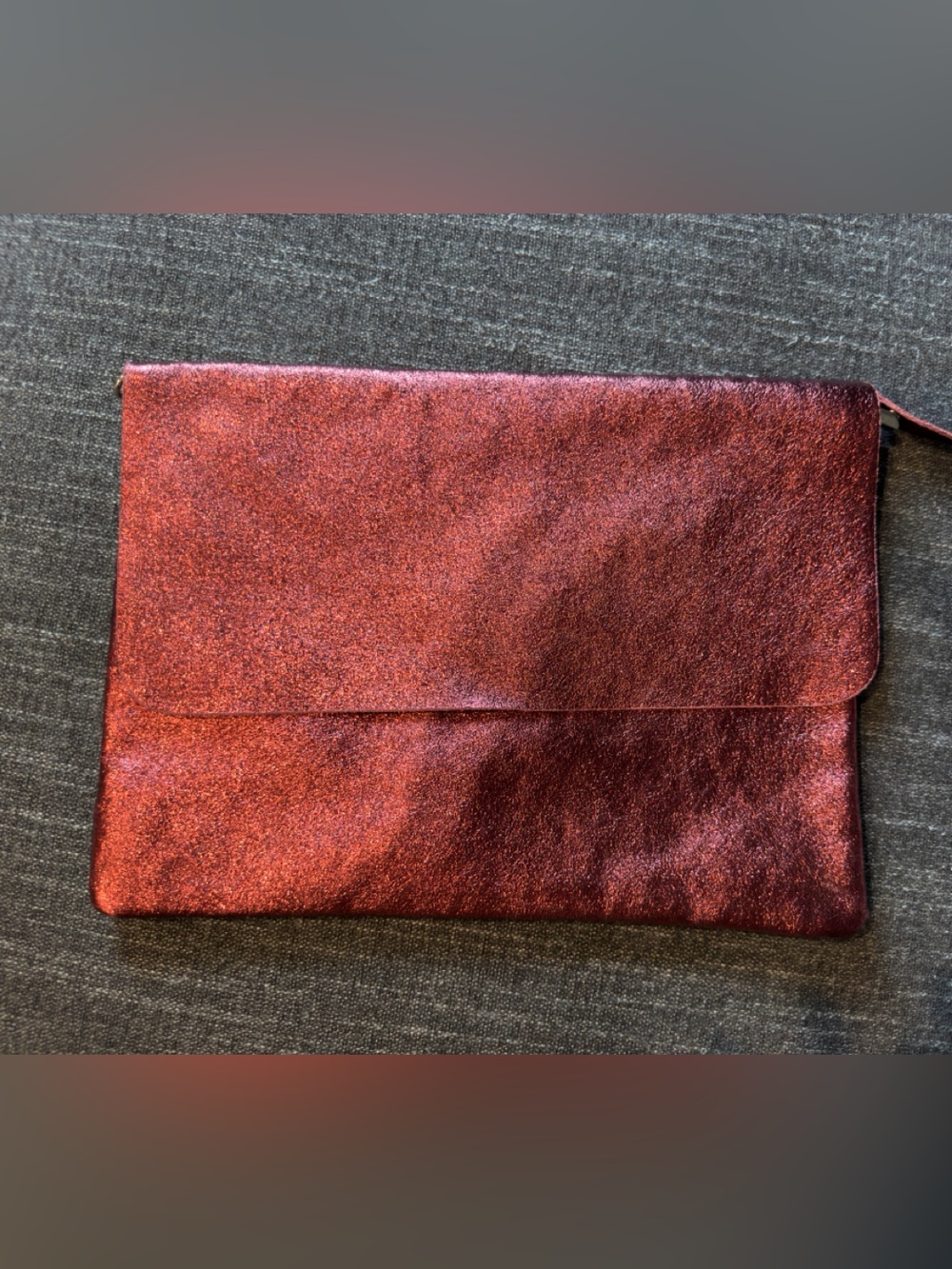 Italian Leather Metallic Red Envelope Clutch